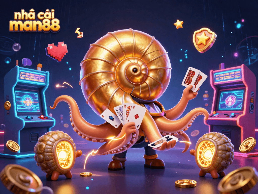 Experience the excitement of nhà cái man88 with vibrant 3D casino visuals and animated game elements.