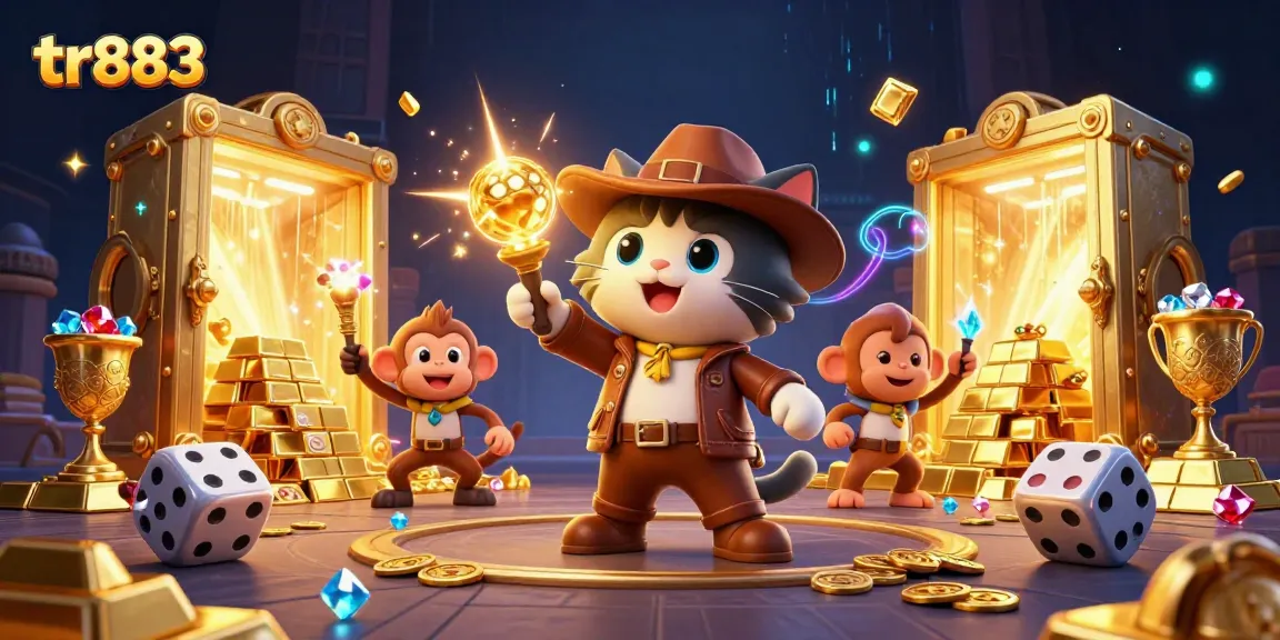Experience thrilling gaming action at tr883 with 3D cartoon characters uncovering golden casino treasures.