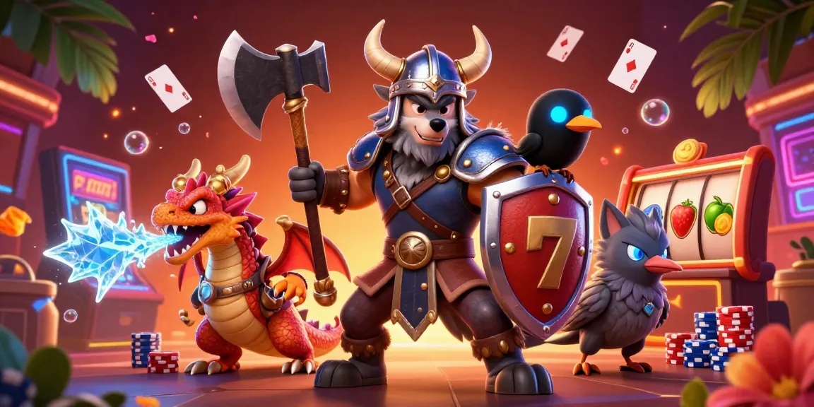 Bet boldly with Nhà Cái Uy Tín in a vibrant casino adventure featuring a Viking warrior and dragon.