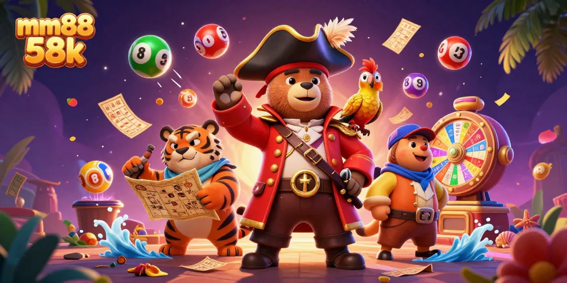 Experience the thrill of mm88 58k with an engaging 3D casino-themed scene featuring animated characters and vibrant game elements.