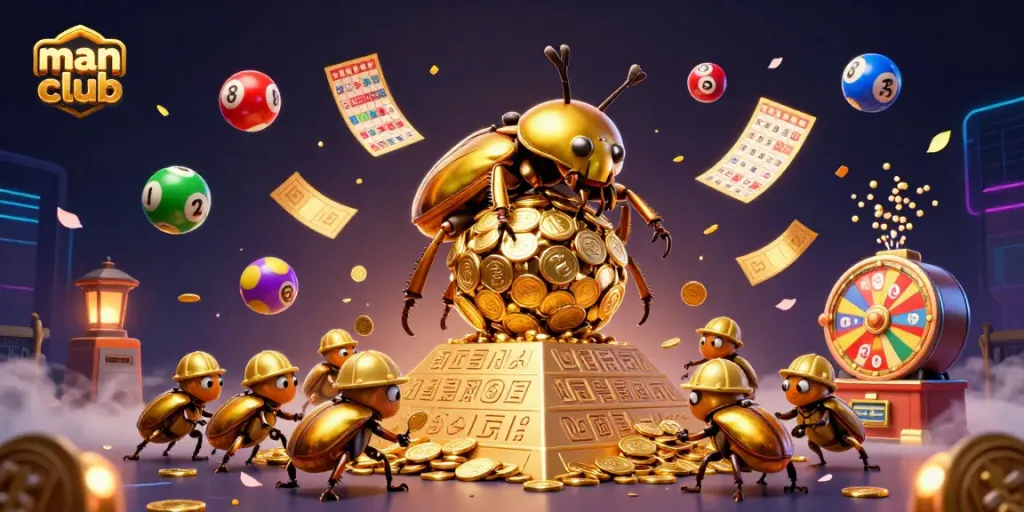 Join the manclub for a unique gaming experience with colorful lottery themes and exciting casino elements.