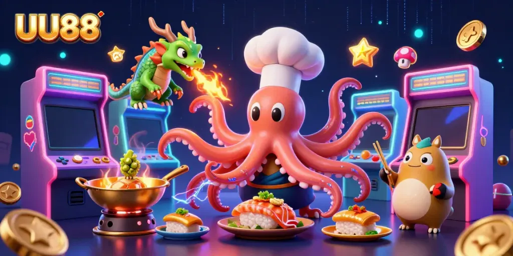 Experience gaming excitement with UU88 as cartoon characters engage in vibrant, dynamic casino gameplay.