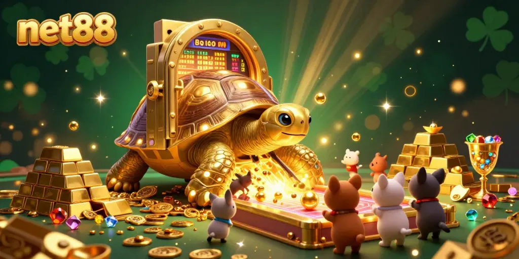 Celebrate the thrill of winning at net88's lively casino with golden treasures and pinball action.