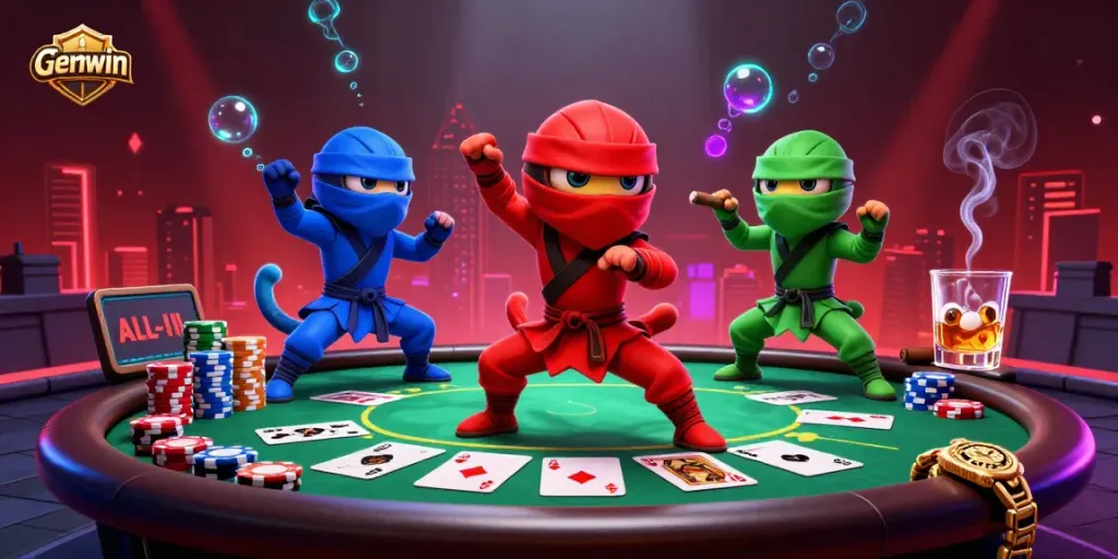 Engage in thrilling poker action with Gemwin's vibrant 3D ninja chameleons at play.
