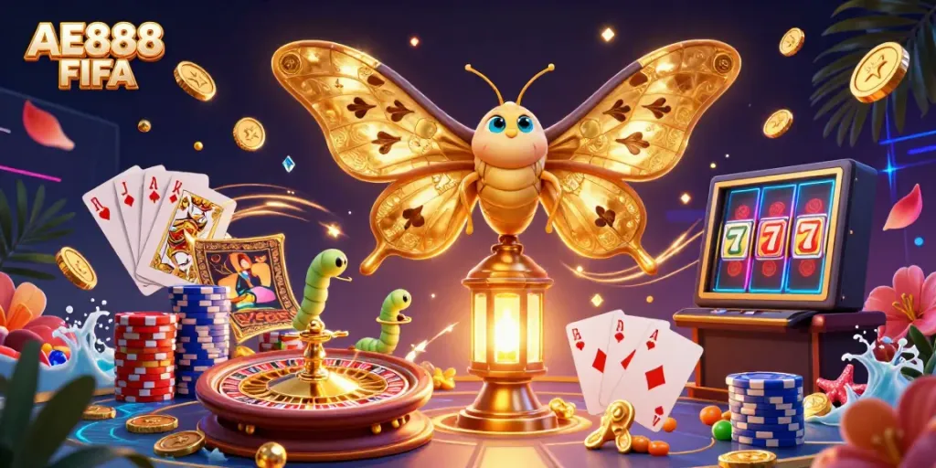 Experience exhilarating gaming with AE888 FIFA, showcasing vibrant casino action and golden treasures.