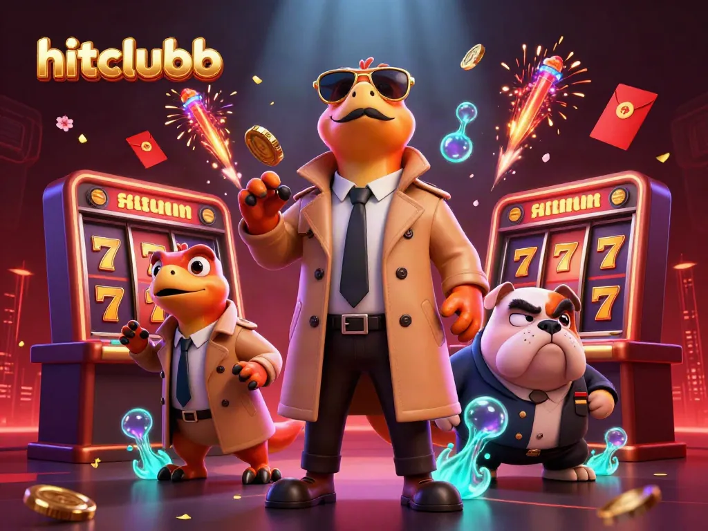 Hitclubb raptors sneak into a VIP casino lounge amidst vibrant gambling elements and festive fireworks.