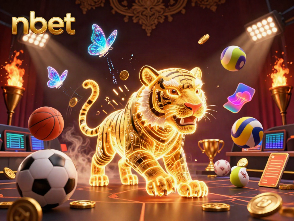 Experience the excitement of nbet with a neon tiger in a luminous digital casino landscape.
