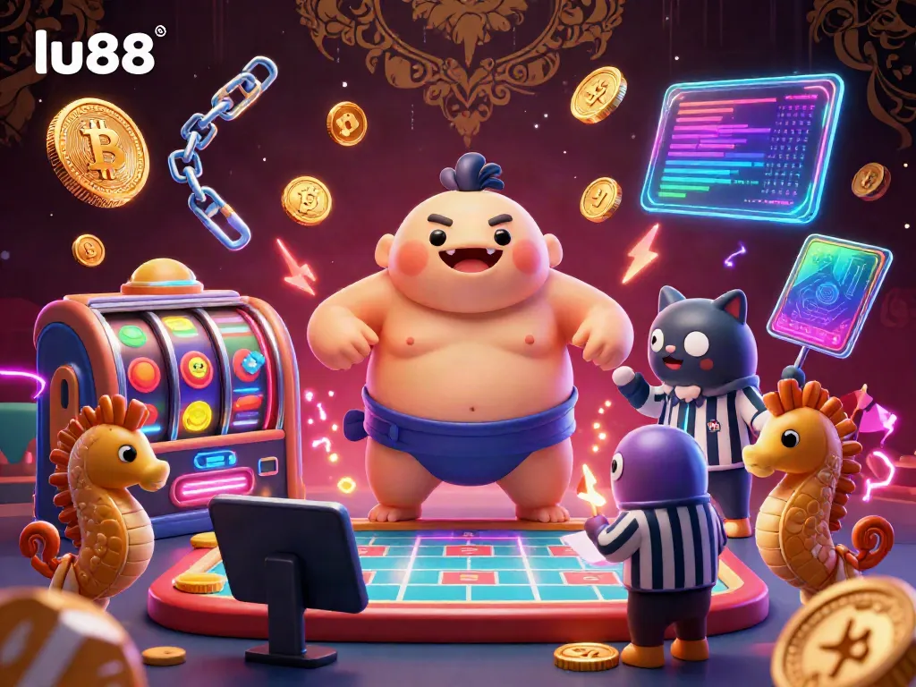 Experience thrilling action at LU88 with a 3D cartoon blowfish and colorful casino elements.