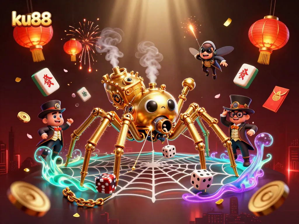 Engage in thrilling gaming at ku88 with a vibrant, dynamic casino scene featuring steampunk elements.