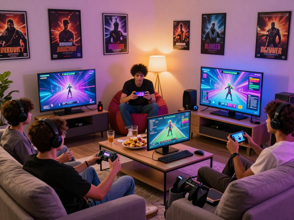 Engaged players enjoying online porn games in a modern living room