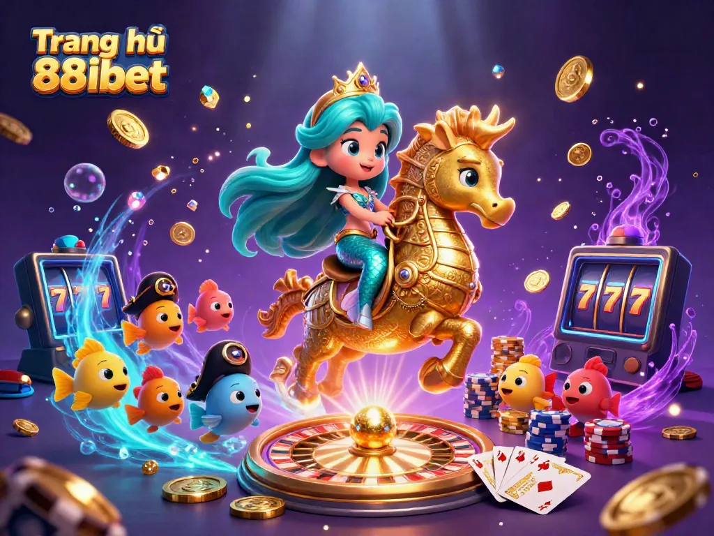 Experience the excitement of Trang chủ 88ibet with vibrant mermaid characters, gold coins, and casino elements.