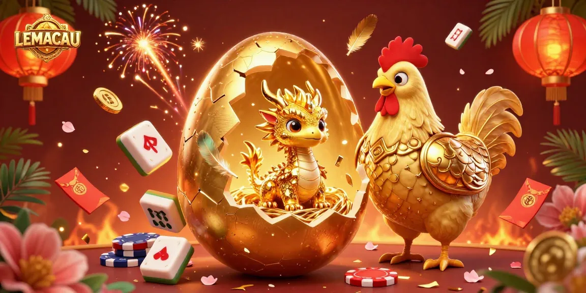 Experience the thrill of LEMACAU with a dazzling illustration showcasing a golden dragon surrounded by poker chips and festive elements.