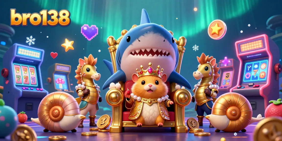 Experience gaming excitement with bro138, featuring a golden hamster king in a vibrant casino atmosphere.