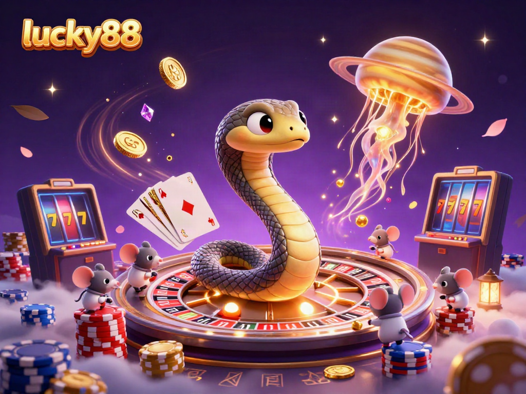 Experience the excitement of lucky88 with astronaut mice betting on a cosmic roulette wheel.