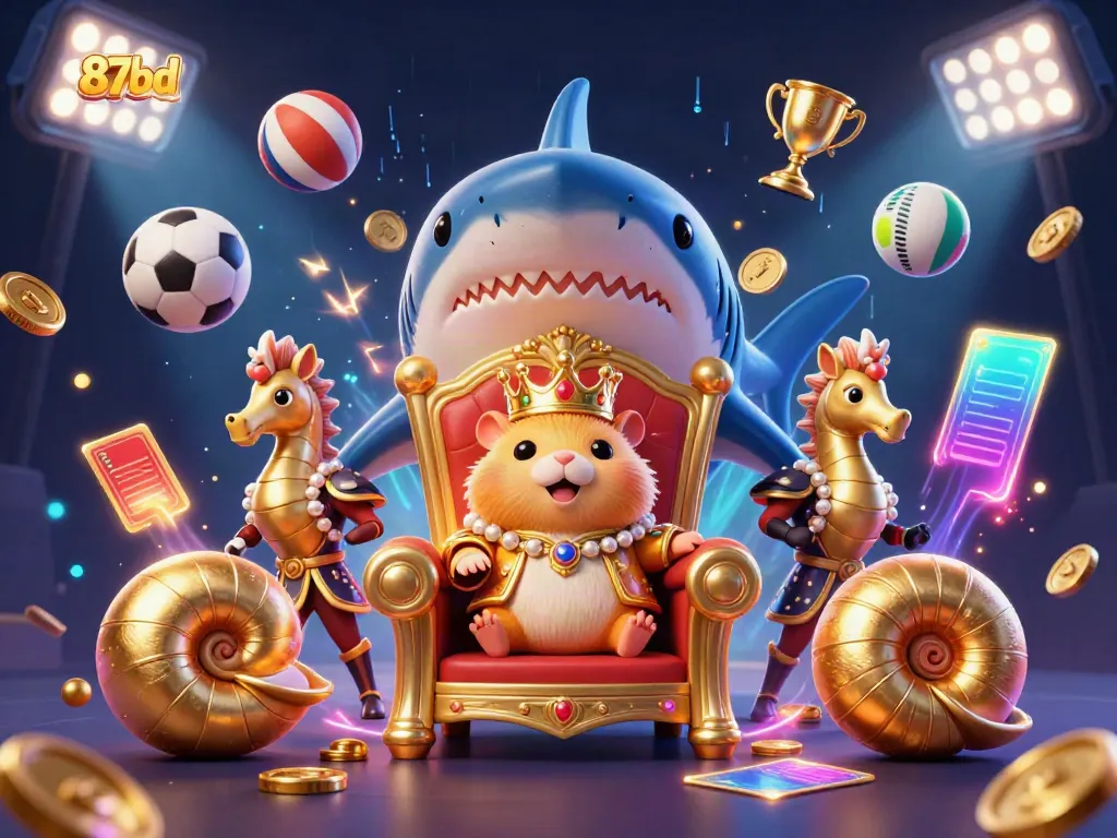 Experience thrilling gaming with 87bd featuring a golden hamster king in a dynamic casino scene.