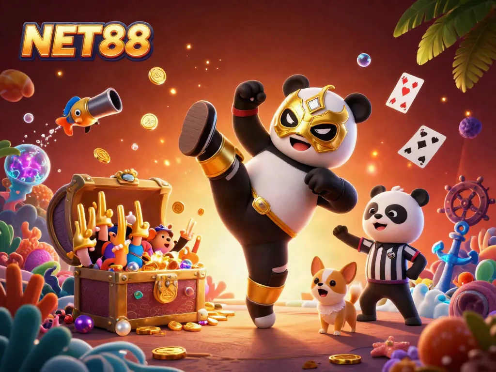Experience NET88's vibrant gaming world with a dynamic casino scene featuring animation.