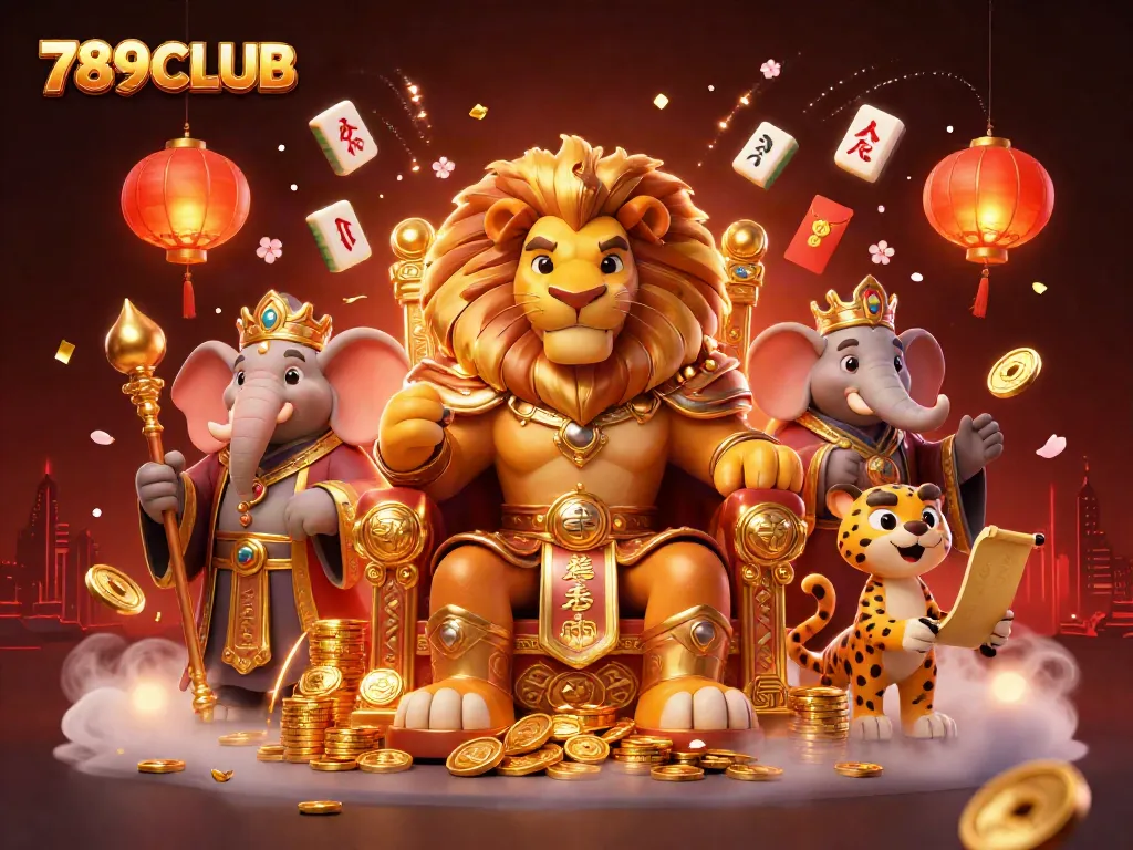 Immerse in the vibrant world of 789CLUB with a king, advisor, and messenger in a dazzling casino scene.