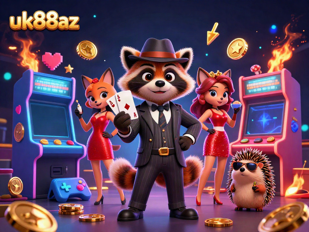 Experience engaging gameplay at uk88az with a cartoon-themed vibrant casino setting filled with characters.