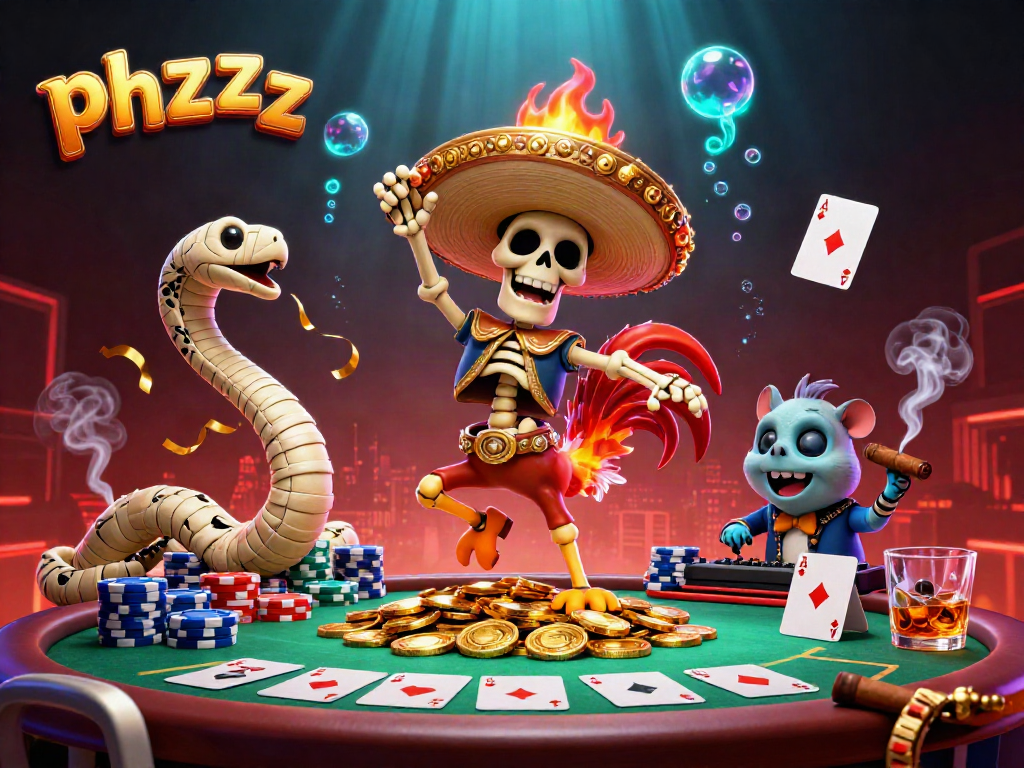 Spin the reels with phzzz: A cartoon mariachis' vibrant victory on a casino stage.