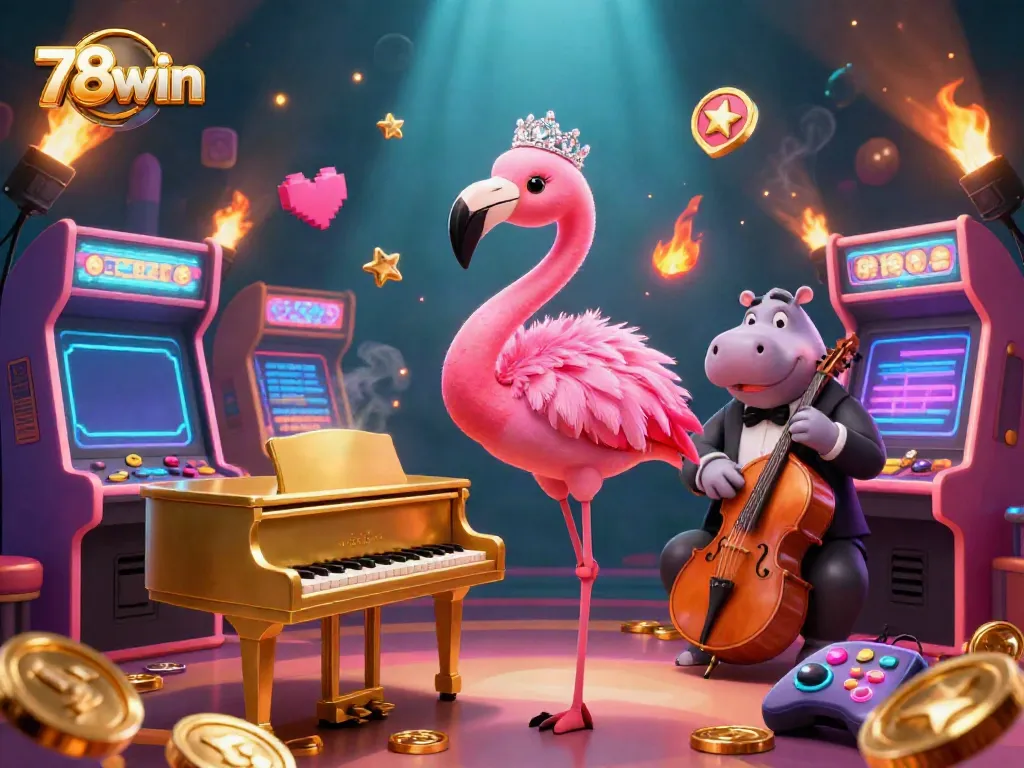 Experience vibrant gaming excitement with 78win, featuring colorful characters and casino elements.