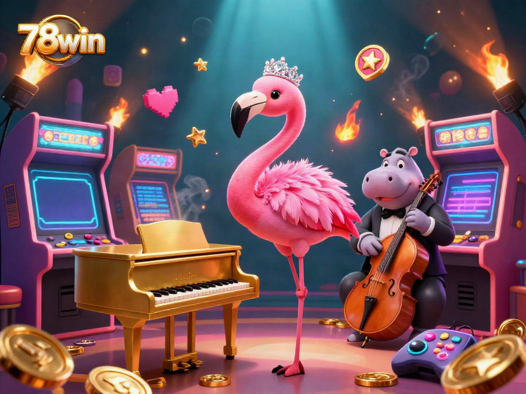 Experience vibrant gaming excitement with 78win, featuring colorful characters and casino elements.