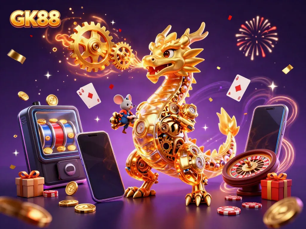 Experience thrilling GK88 gameplay with golden dragon and dynamic casino elements.
