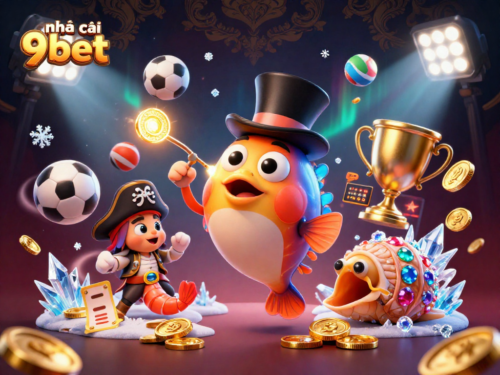 Engage with nhà cái 9bet in a thrilling casino adventure with colorful 3D cartoon characters.