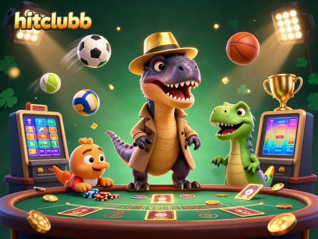 Experience hitclubb with a dynamic blackjack scene featuring a velociraptor card counter and a stegosaurus pit boss.