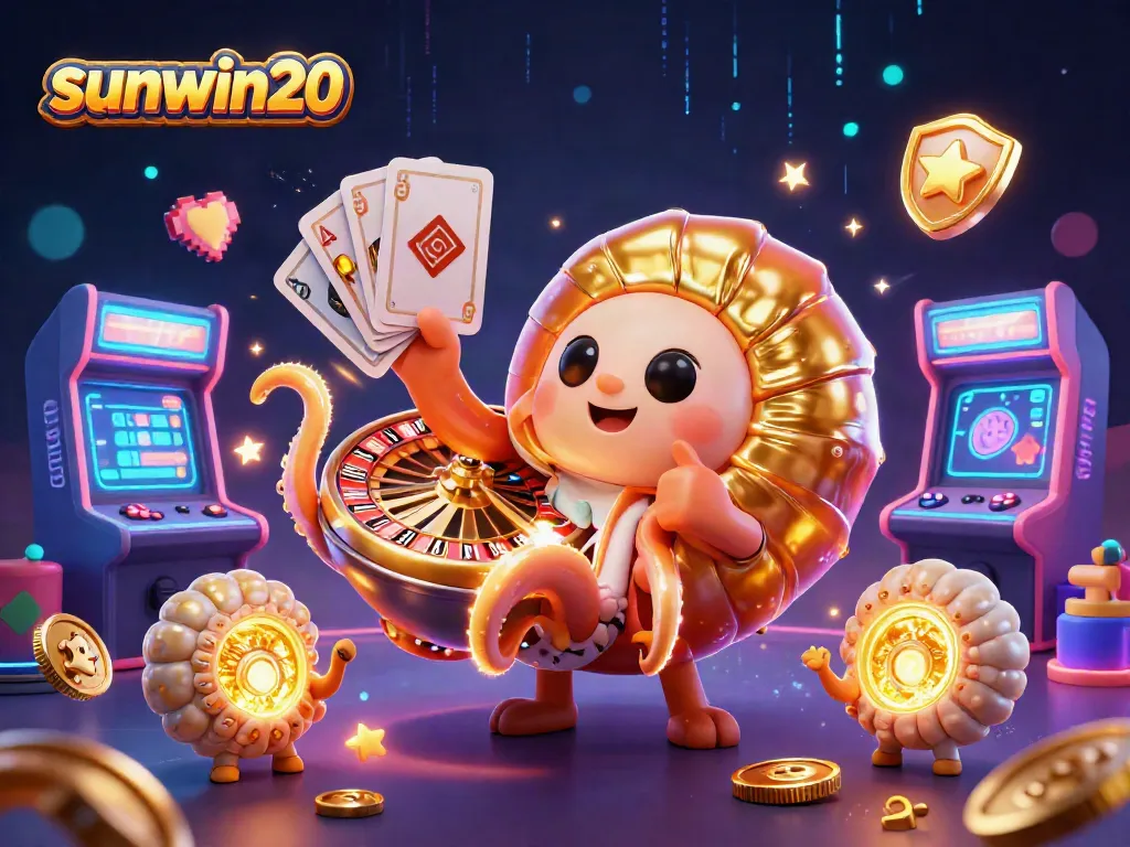 Engaging game action at sunwin20, featuring a giant nautilus holding cards with vibrant casino elements.