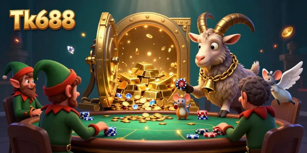 Experience the excitement of Tk688 as the Krampus goat oversees a lively casino with elf gremlins stealing poker chips.