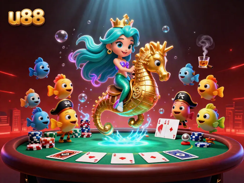 Experience thrilling casino adventures with u88, featuring playful characters and poker elements in vibrant colors.