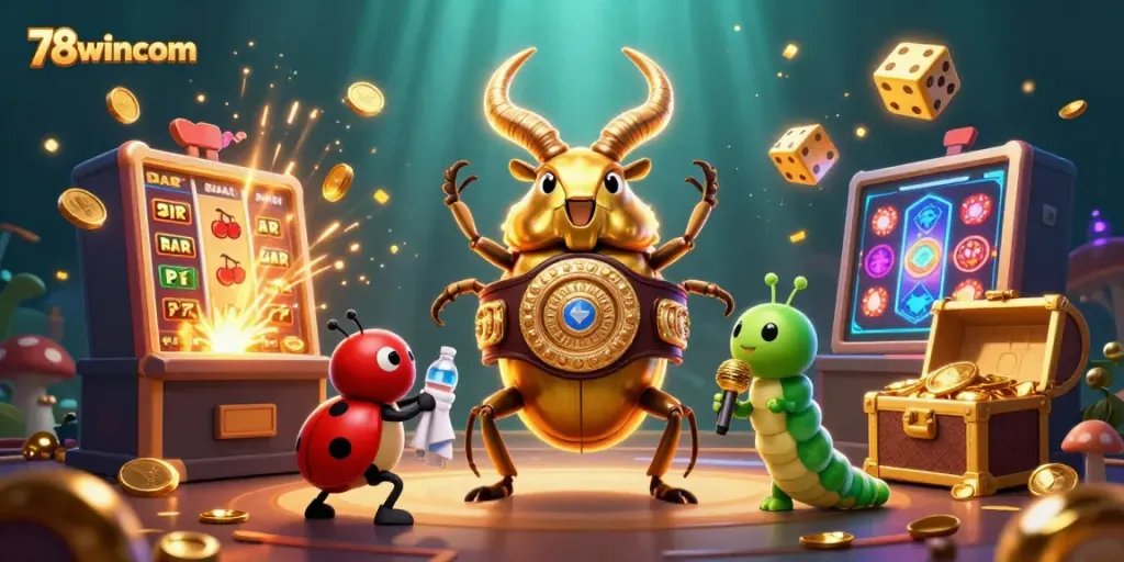 Engage in winning strategies with 78wincom's exciting jackpot experience featuring vibrant slot machines bursting with coins.
