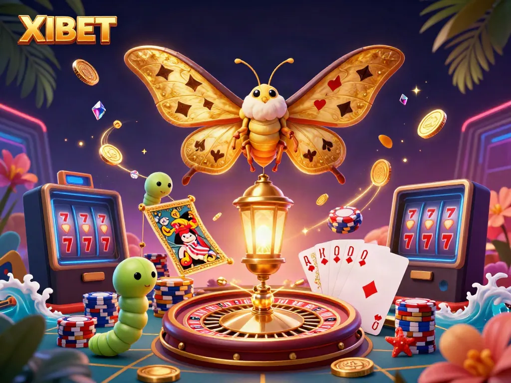XIBET offers thrilling experiences in a vibrant casino scene filled with golden treasures.