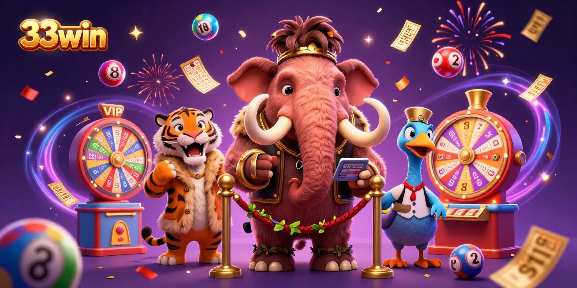 Experience the vibrant excitement of 33win with colorful lottery elements and iconic characters.