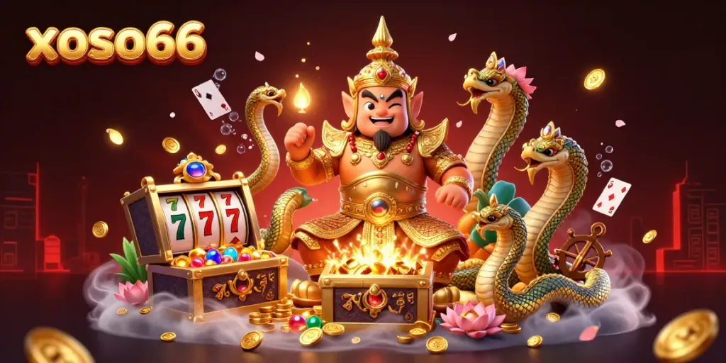 Engage in casino excitement with xoso66 featuring a 3D Thai guardian and golden treasures.